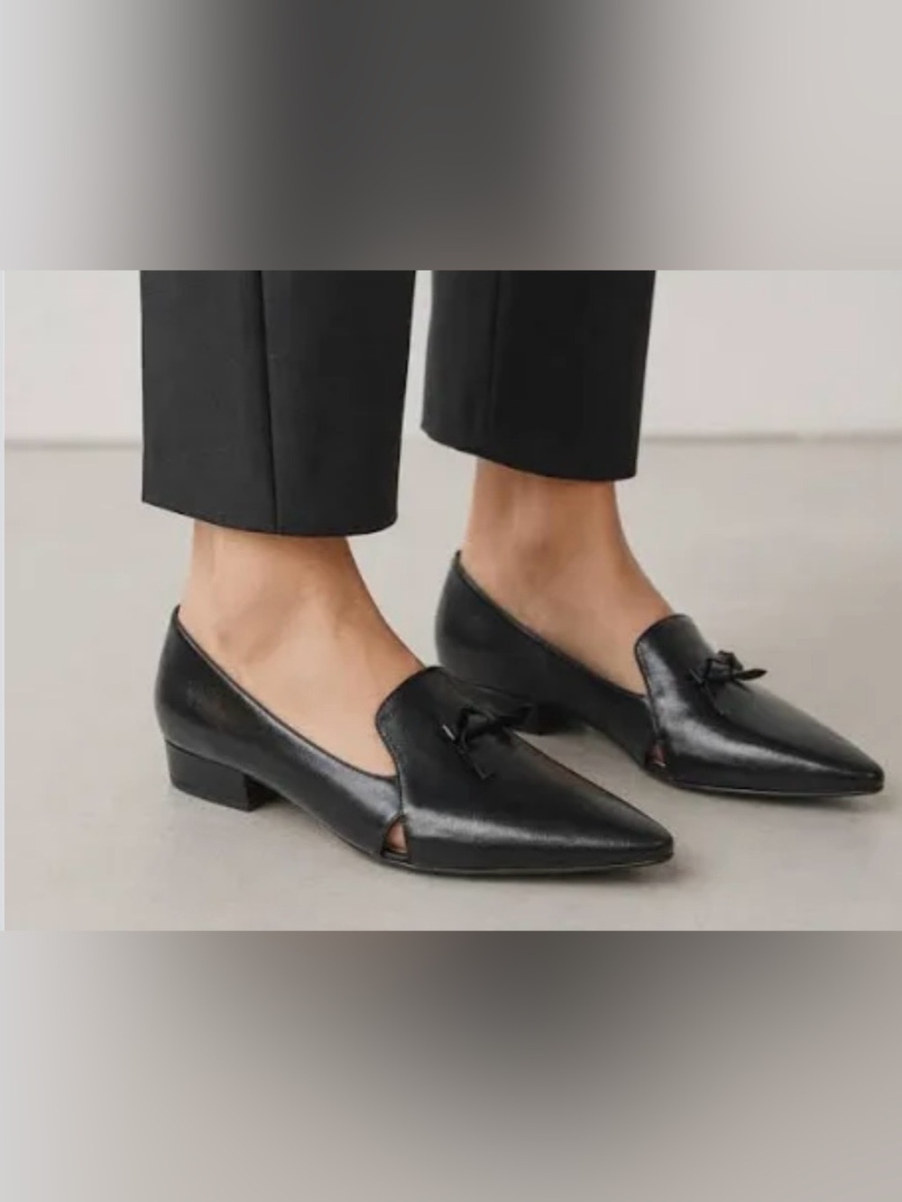 Cole Haan Black Pointed-Toe Leather Loafers with Knot Detail